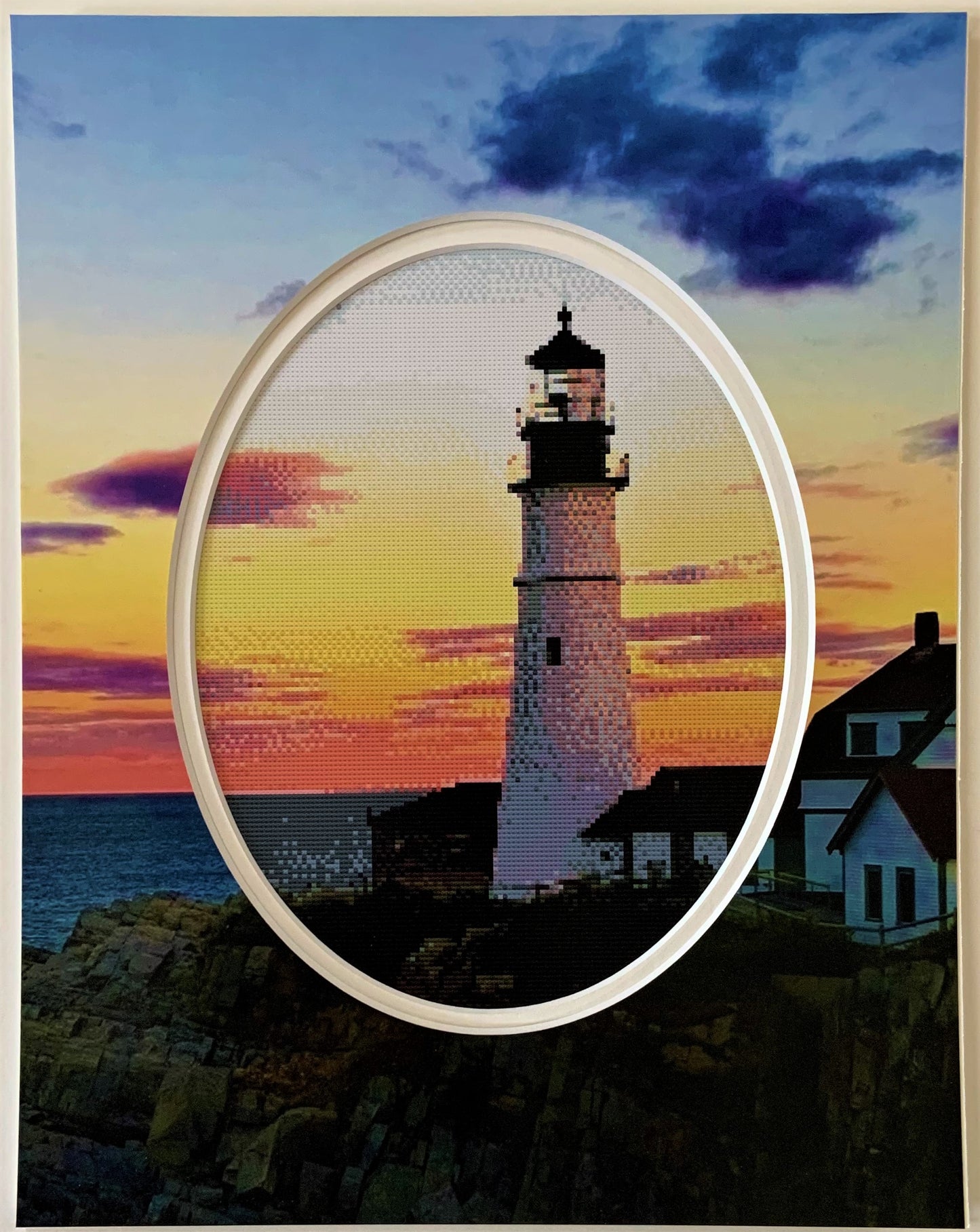 Lighthouse Counted Cross Stitch Pattern and Printed Double Mat