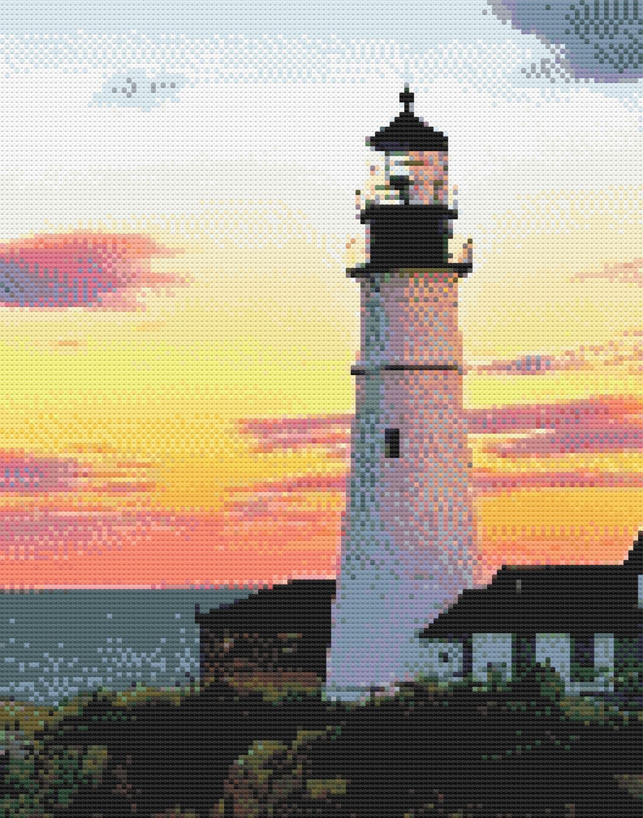 Lighthouse Counted Cross Stitch Pattern and Printed Double Mat