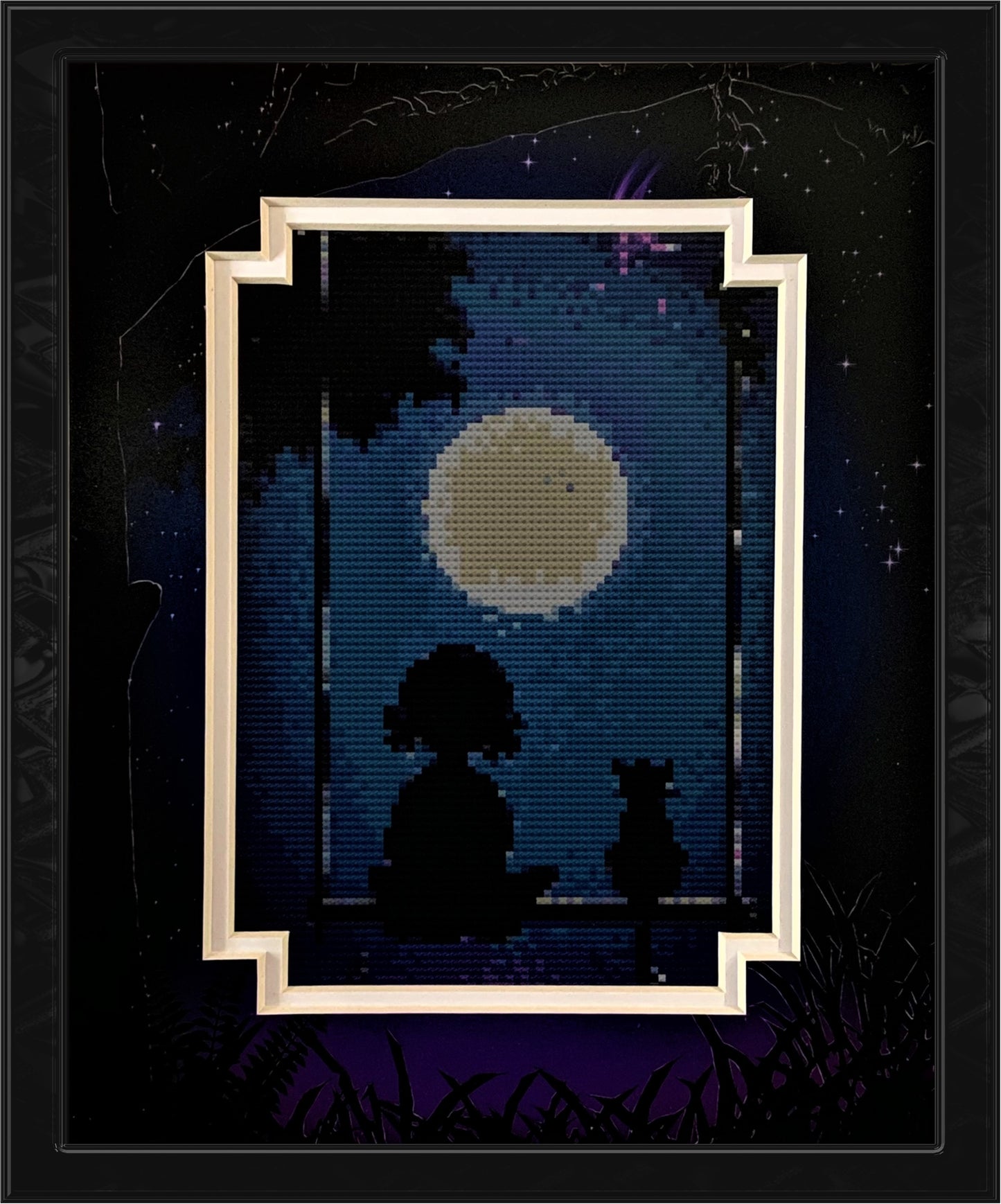 Moonlight Swing Counted Cross Stitch Pattern and Printed Double Mat