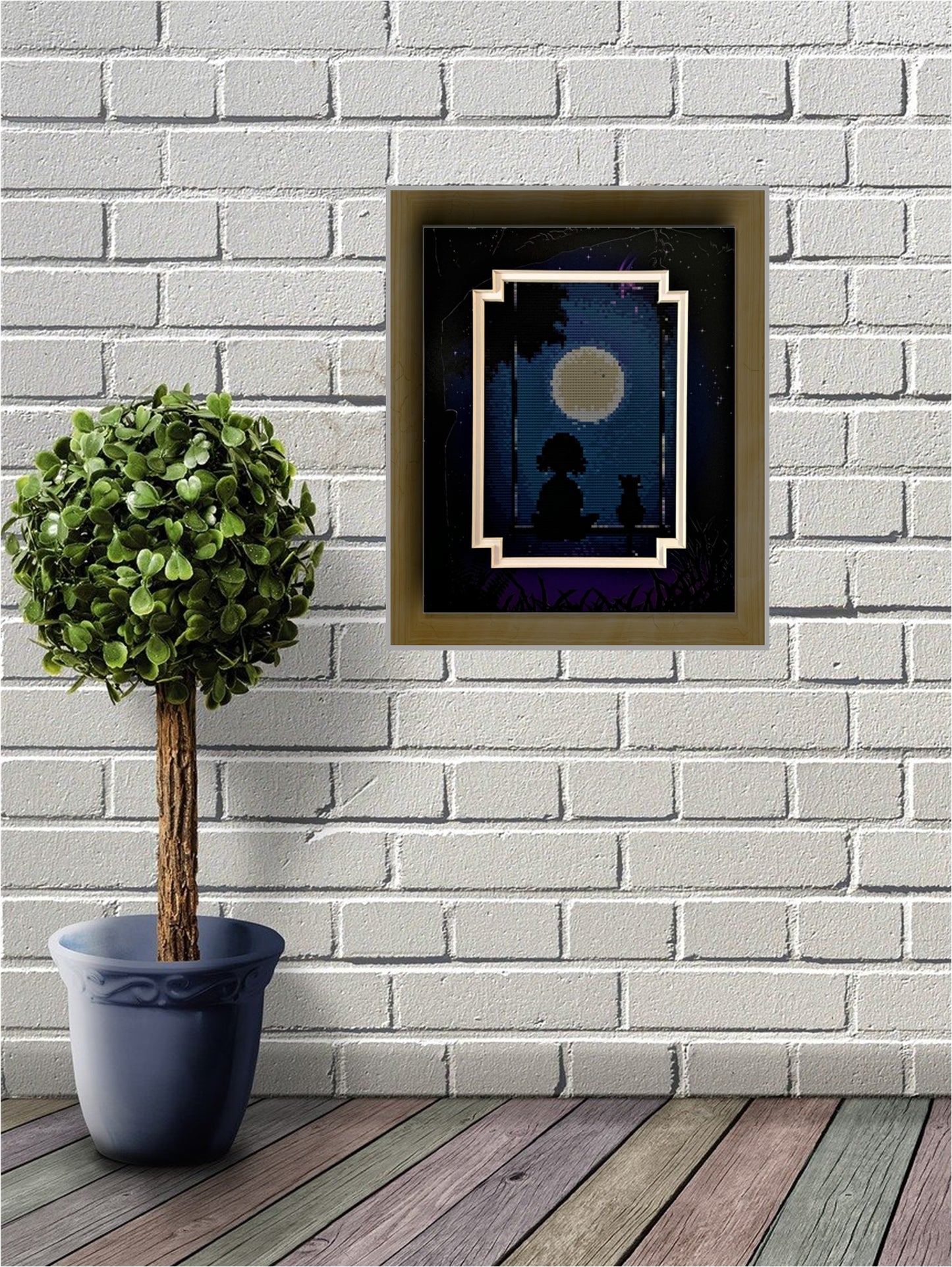 Moonlight Swing Counted Cross Stitch Pattern and Printed Double Mat