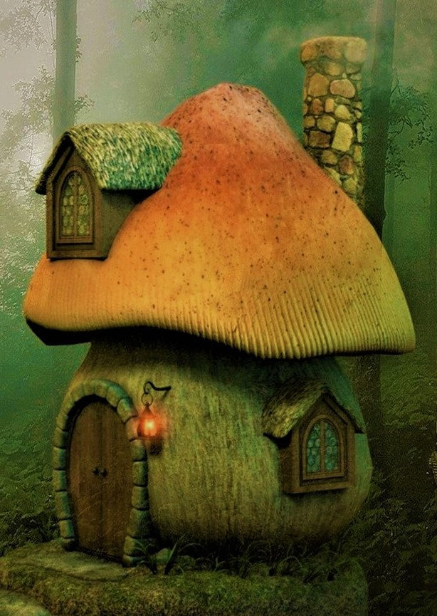 Mushroom Cottage Counted Cross Stitch Pattern and Printed Double Mat