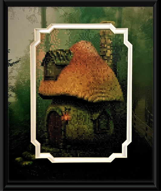 Mushroom Cottage Counted Cross Stitch Pattern and Printed Double Mat