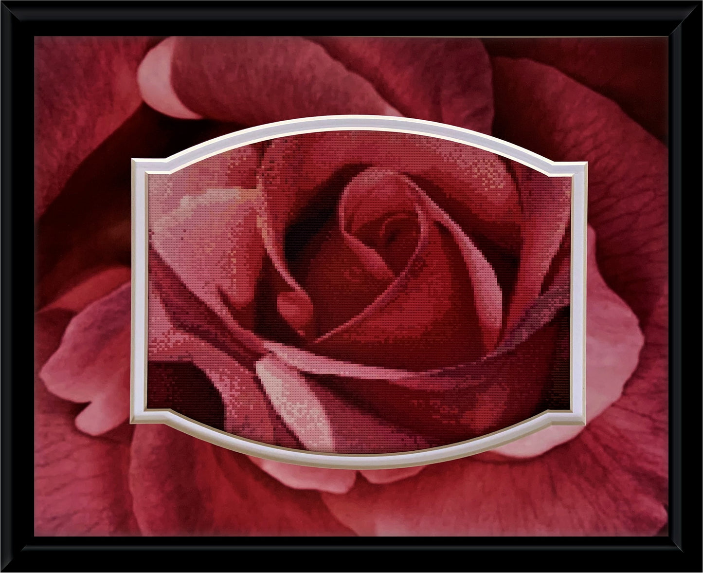 Pink Rose Counted Cross Stitch Pattern and Printed Double Mat