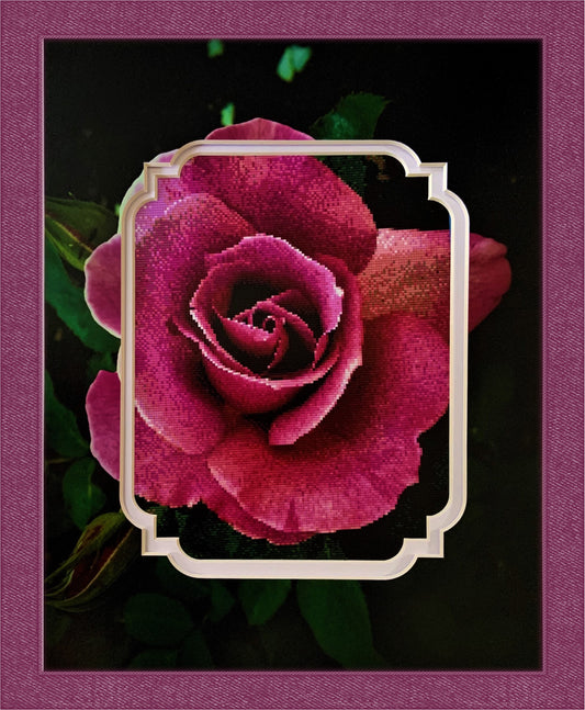 Purple Rose Counted Cross Stitch Pattern and Printed Double Mat