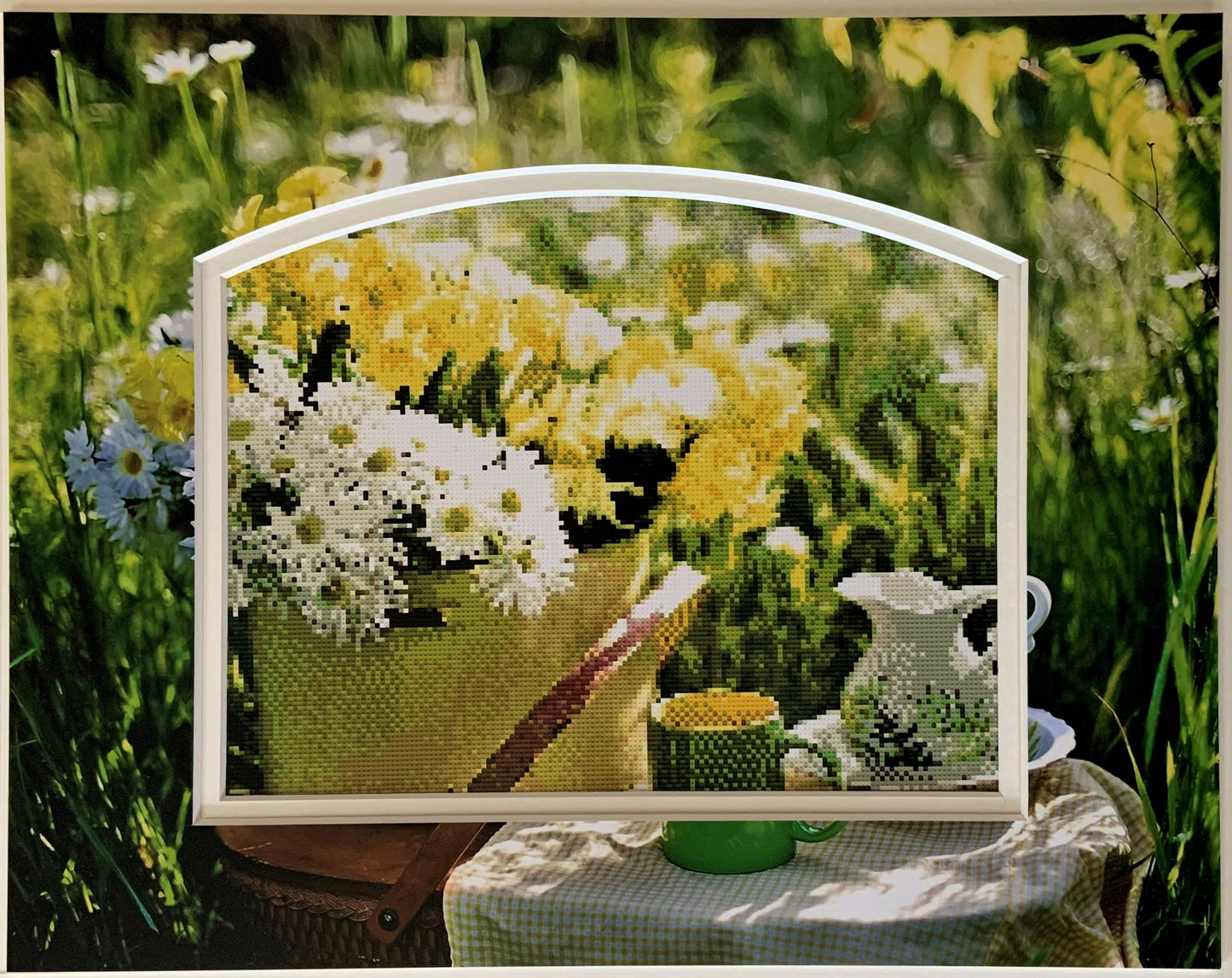 Spring Daisies Counted Cross Stitch Pattern and Printed Double Mat