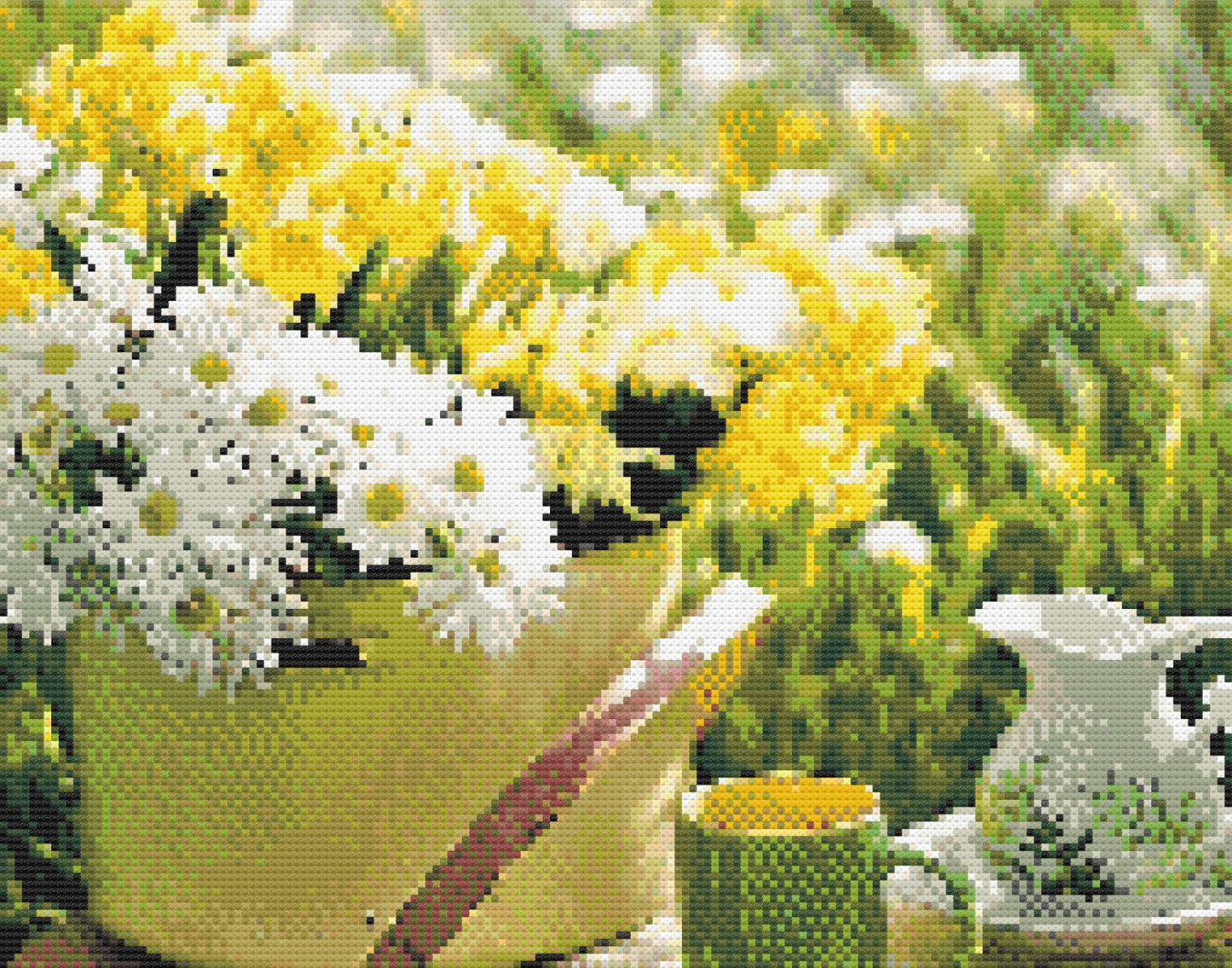 Spring Daisies Counted Cross Stitch Pattern and Printed Double Mat
